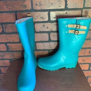 Teal rain boots
